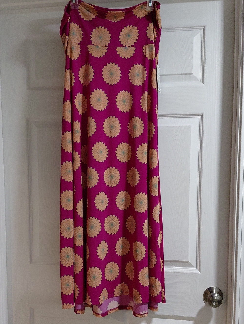 LuLaRoe Magenta Maxi Skirt with Peach Floral Medallions